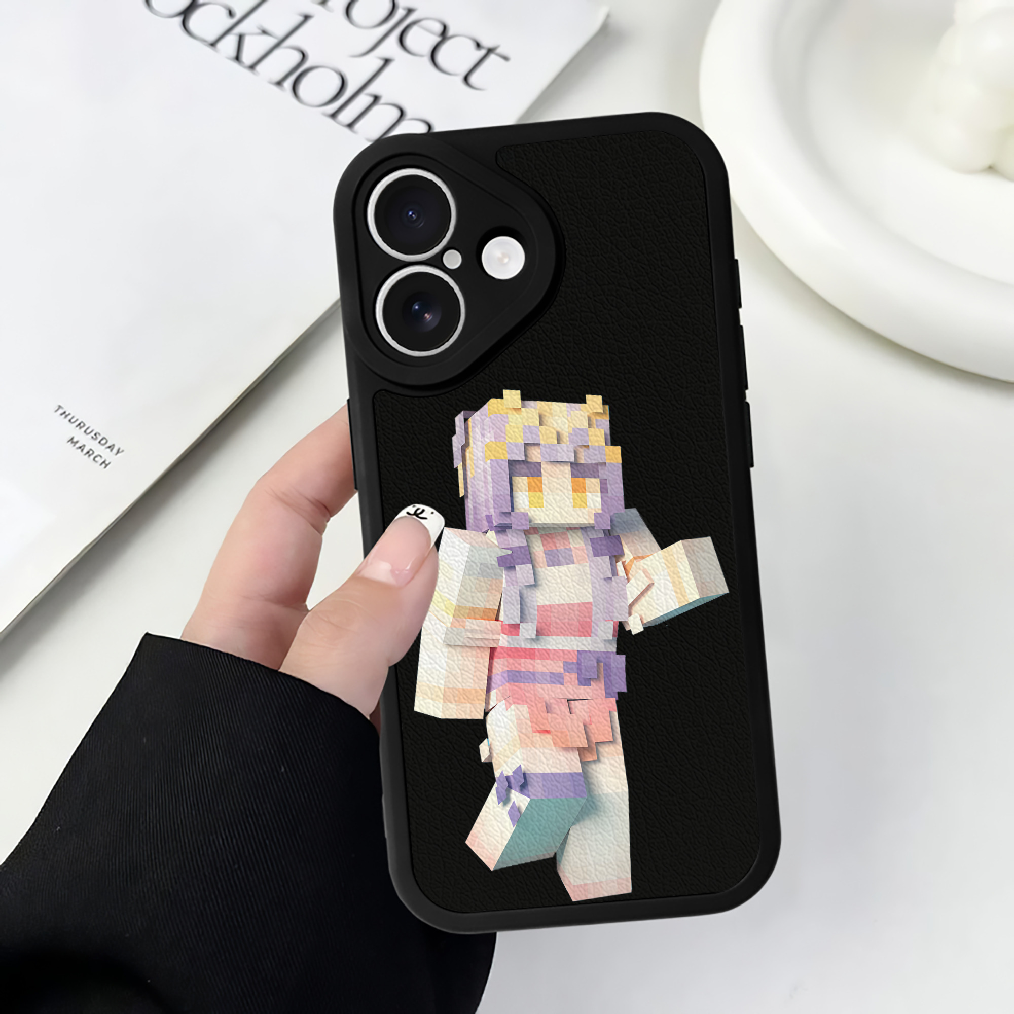 （画像用） マインクラフト ブロックの世界 Minecraft MC Block world 【iPhone 16シリーズ対応】シリコンスマホケース（レザー調） 材質：シリコン